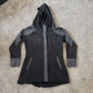 THE NORTH FACE Womens ReCOVER UP Fleece‎ Hooded Jacket Coat BLack Gray Large L